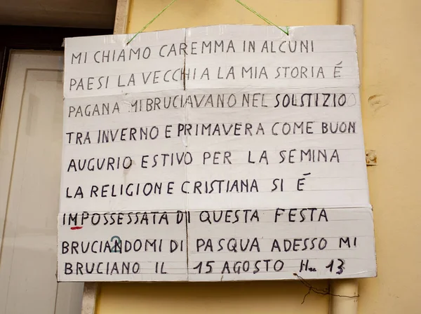 Gallipoli Italië Augustus 2014 Signboard Met Geschiedenis Van Caremma Oude — Stockfoto