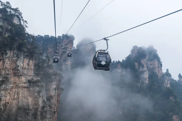 Moving Cable Cars of Zhangjiajie National Forest Park, UNESCO World Heritage Site, Wulingyuan, Hunan, China