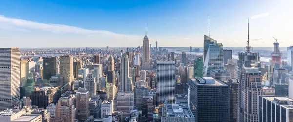 Panoramabild Över New Yorks Stadssilhuett Manhattan Downtown Med Empire State — Stockfoto