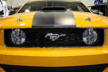 Moskova - 29 Eylül 2012: Ford Mustang 2007 Uluslararası en büyük sergi vintage arabalar ve teknik antika. Kamu-olay.