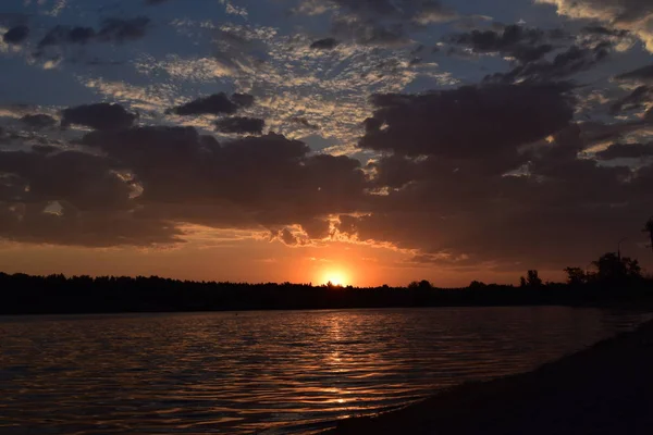 Puesta Sol Lago Temprano Mañana — Foto de Stock