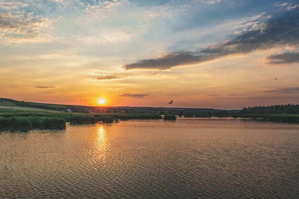 Puesta Sol Lago — Foto de Stock