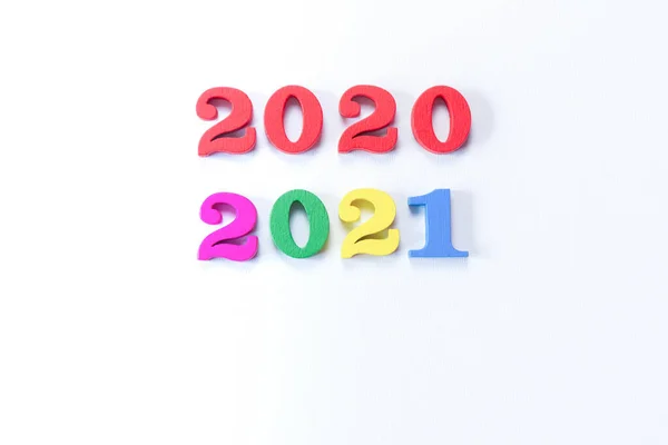 Nouveau Concept Année Avec Des Chiffres Bois 2020 2021 Isolés — Photo