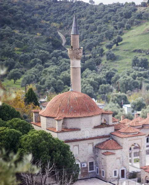 Ancienne Mosquée Ottomane Maçonnerie Minaret Avec Fond Vert — Photo