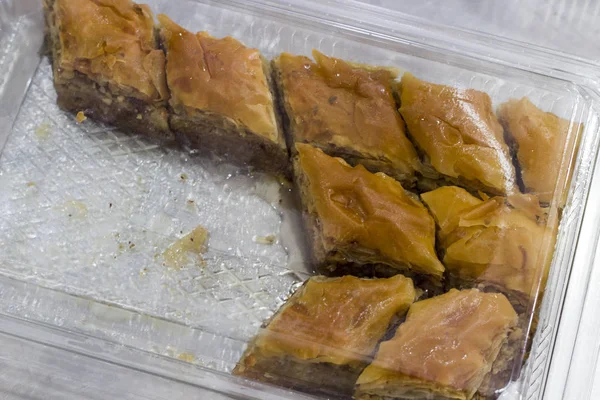 Primer Plano Postre Turco Baklawa Mesa Mármol — Foto de Stock