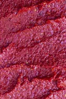 Dikey yakın çekim sulu domates macunu ön detay çekim