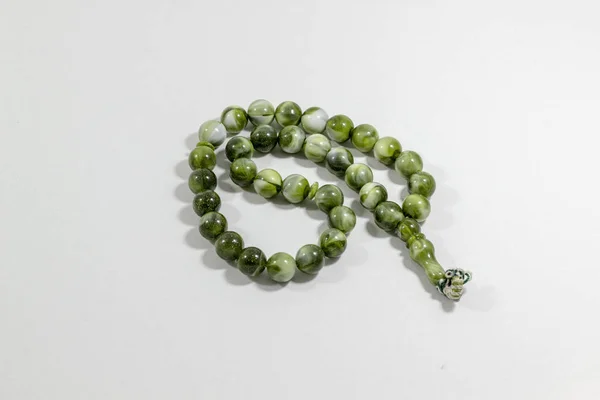 Close Shot Curved Handmade Green Big Stone Islamic Prayer Beads — Stock Photo, Image