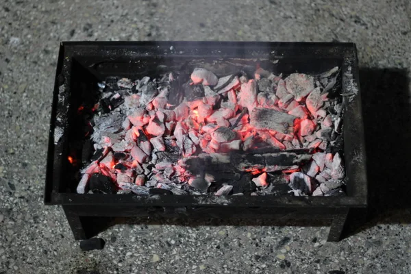 Close Top Shoot Barbecue Fire Night Time — Stock Photo, Image