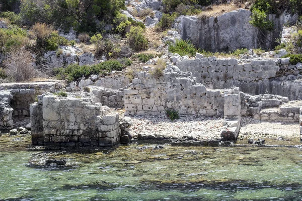 Perspektif Çekim Tarihi Duvar Kalıntıları Akdeniz Likya Insanlara Ait Olduğu — Stok fotoğraf