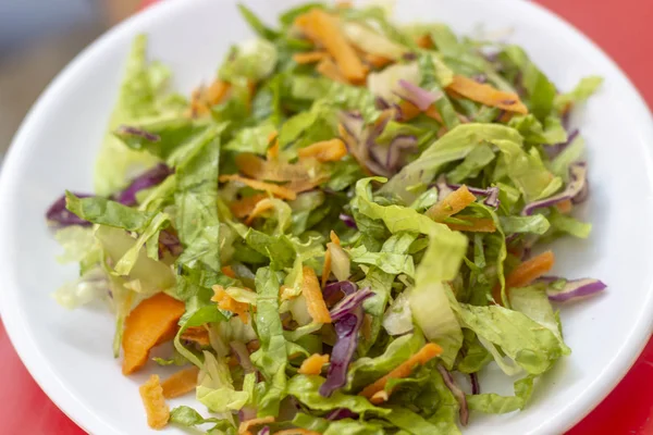 Close Top Shoot Fresh Vegetable Salad White Plate — Stock Photo, Image