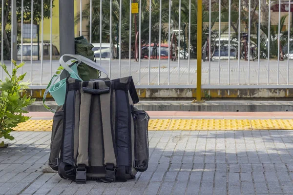 Clean shoot of traveller pack bag on the banlieu train station