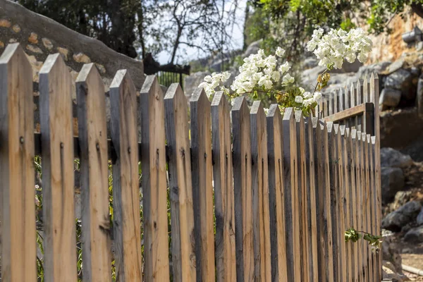 Perspectiva Atirar Cercas Velhas Madeira Para Jardim Com Fundo Embaçado Fotos De Bancos De Imagens Sem Royalties