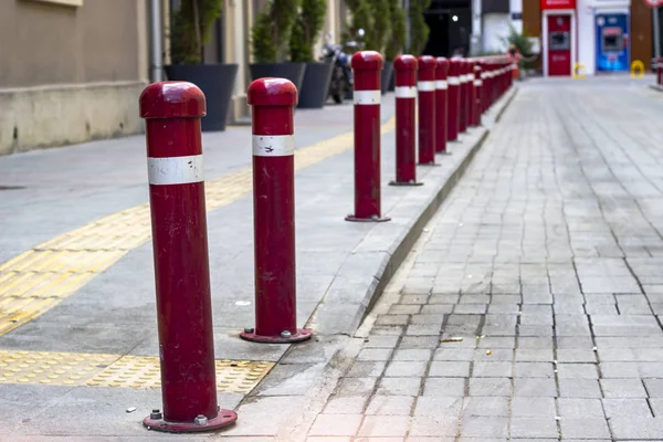 Scatto Prospettico Walkline Barre Ferro Colore Rosso — Foto Stock