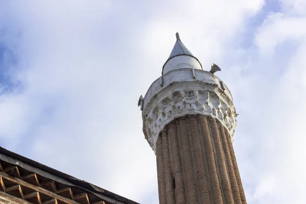 Poussée Inférieure Vieux Minaret Mosquée Construit Pouf Avec Structure Maçonnerie — Photo