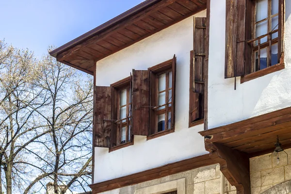 Beautiful Angled Shoot Unfinished Wooden White Plaster Masonry Traditional Turkish — Stock Photo, Image