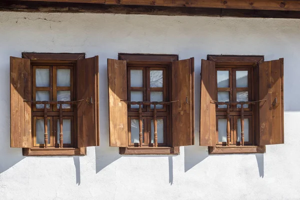 Perspektíva Kész Ablakok Falazat Hagyományos Török Ház Safranbolu — Stock Fotó