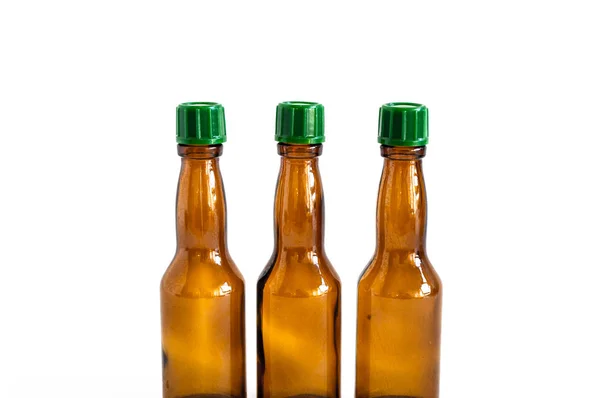 Clear Front Shoot Brown Liquour Bottles White Background — Stock Photo, Image