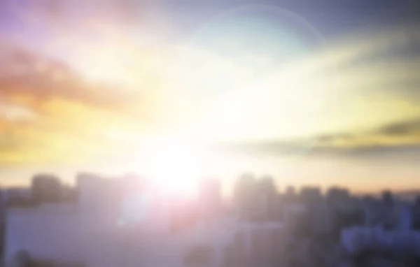 Díkůvzdání Koncept Bokeh Světle Rozostřit Pozadí Sunrise Panorama Města — Stock fotografie