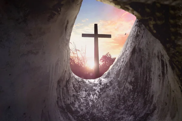 Concepto Domingo Pascua Cruz Silueta Con Hojas Palma Sobre Fondo —  Fotos de Stock