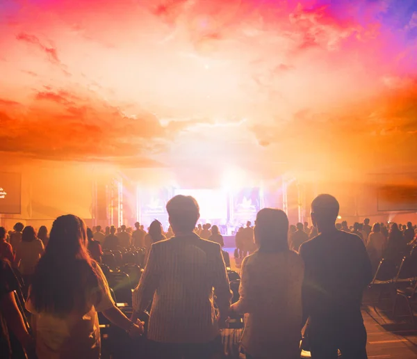 Soft Focus Christian People Group Raise Hands Worship God Jesus — Stock Photo, Image