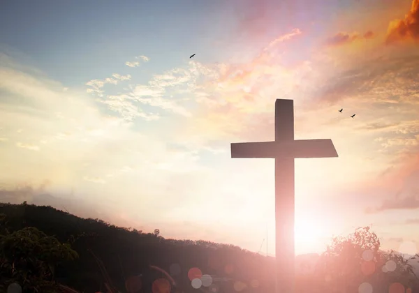 Velikonoční Koncept Silueta Kříž Kalvárii Horské Slunce Pozadí — Stock fotografie