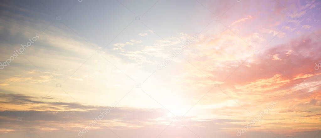 Background of colorful sky concept: Dramatic sunset with twilight color sky and clouds.
