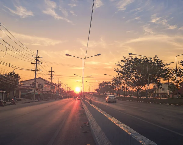 Road Coast Sunset Sea Traveling Car — Stock Photo, Image