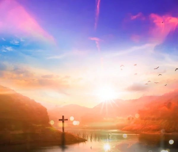 Resurrection concept:Crucifixion Of Jesus Christ  Cross At Sunset