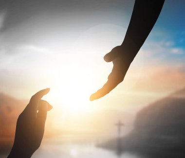 Dünya Barış günü kavramı: elini ulaşan İsa silüeti