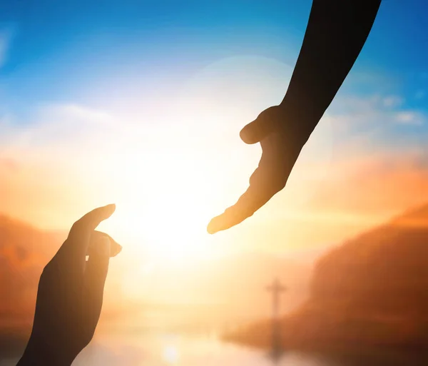 World Peace Day Concept Silhouette Jesus Reaching Out Hand — Stock Photo, Image