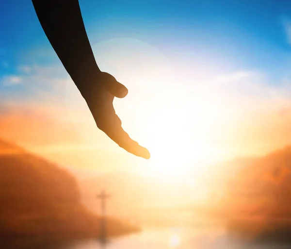 Konzept Zum Weltfriedenstag Silhouette Des Jesus Der Die Hand Ausstreckt — Stockfoto