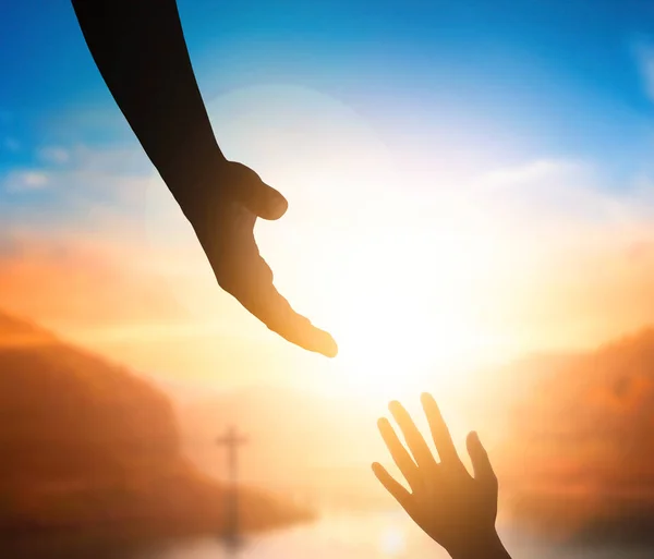 Konzept Zum Weltfriedenstag Silhouette Des Jesus Der Die Hand Ausstreckt — Stockfoto