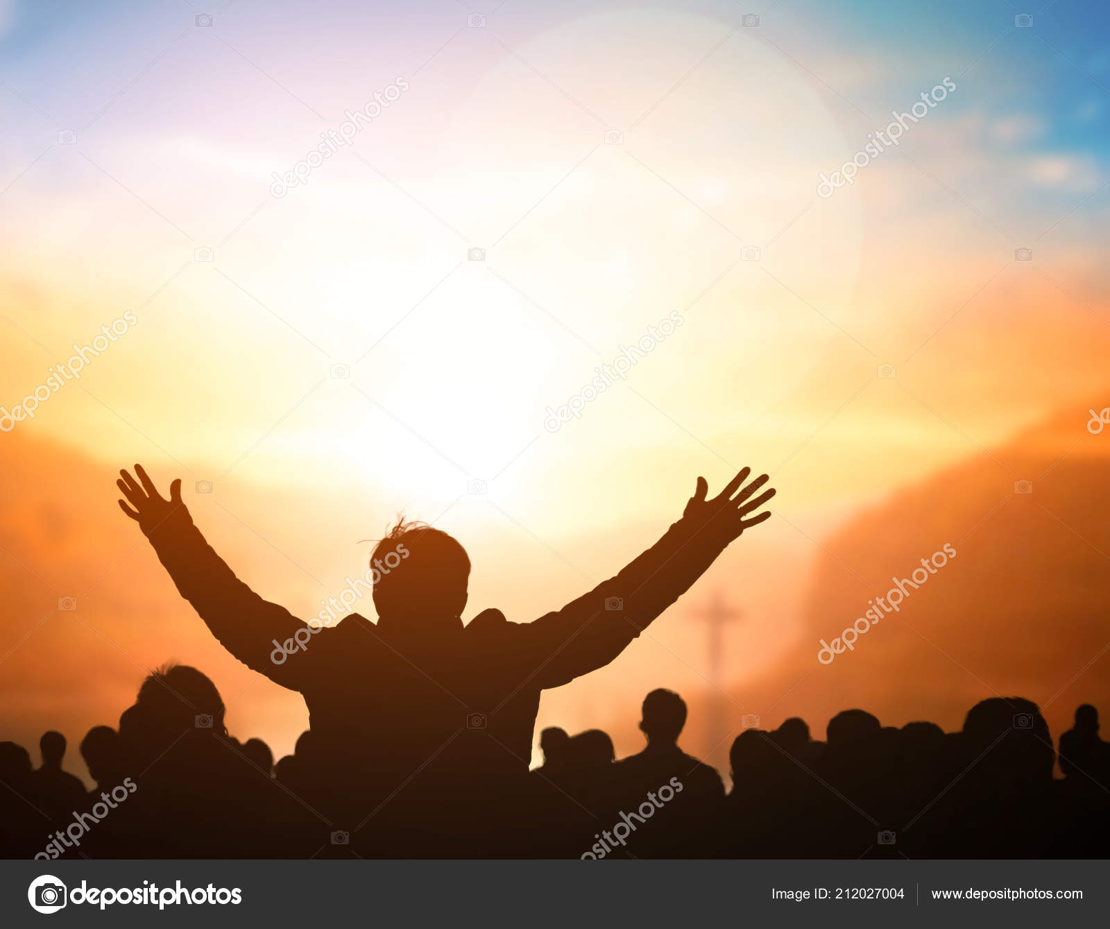 Praise Worship Concept Silhouette Christian Prayers Raising Hand While  Praying Stock Photo by ©paulshuang 212027004