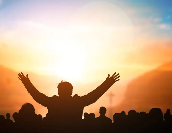 Lobpreis Und Gottesdienstkonzept Silhouette Christlicher Gebete Die Die Hand Zum — Stockfoto