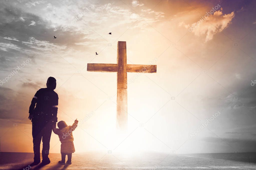 Concepto de alabanza y adoración Silueta de oraciones cristianas