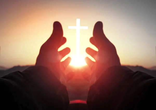 Concept Worship Praise Reaching Cross — Stock Photo, Image