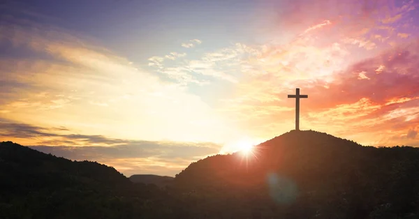 Konsep Natal Penyaliban Yesus Kristus Salib Sunset — Stok Foto