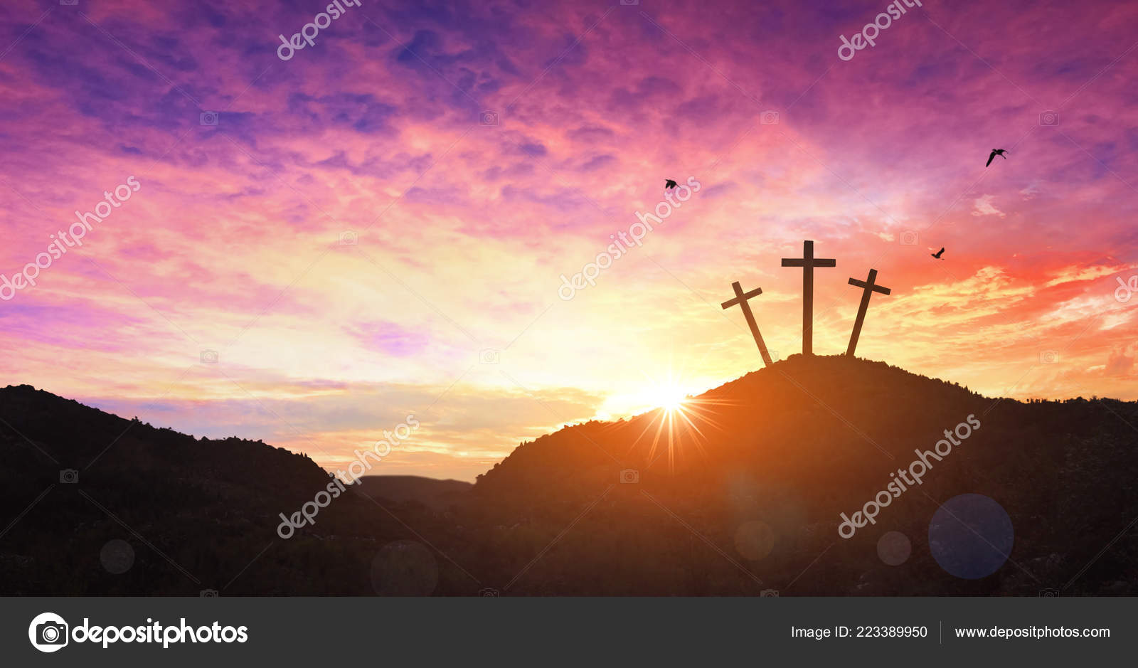 Christmas Concept Crucifixion Jesus Christ Cross Sunset Stock ...