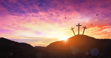 Noel konsepti: Günbatımında İsa 'nın çarmıha gerilmesi