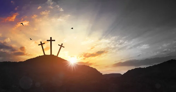 Kerstconcept Kruisiging Van Jezus Christus Kruis Bij Zonsondergang — Stockfoto