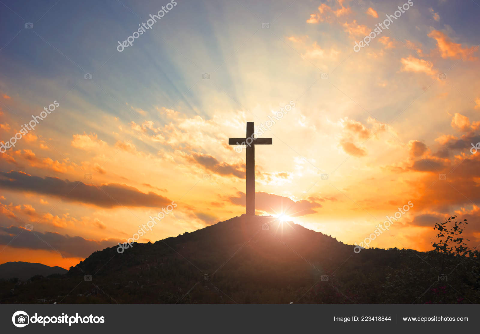 Christmas Concept Crucifixion Jesus Christ Cross Sunset Stock ...