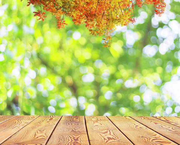 World Environment Day Concept Empty Wooden Table Blurred Tree Bokeh — Stock Photo, Image