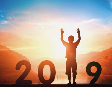 2019 Yılbaşı Konsept: 2019 günbatımı arka plan,