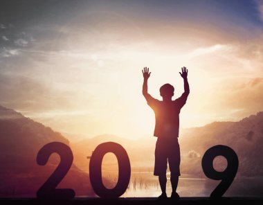 2019 Yılbaşı Konsept: 2019 günbatımı arka plan,