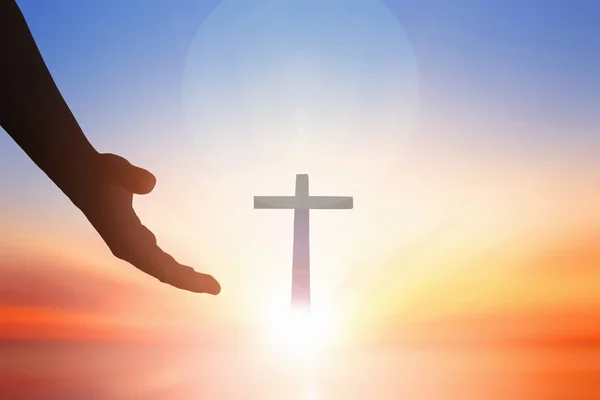 Jezus Hand Conceptworld Helpen Hand Vrede Dag Helpen Zonsondergang Achtergrond — Stockfoto