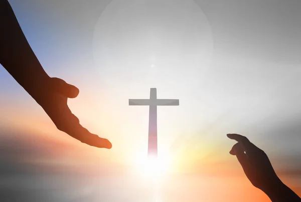 Jezus Pomaga Conceptworld Rękę Pokoju Dzień Pomocy Dłoni Tle Zachodu — Zdjęcie stockowe