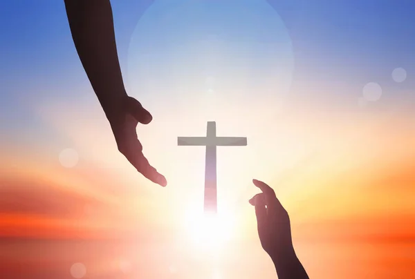 Jesus Helping Hand Conceptworld Peace Day Help Hand Sunset Background — Stock Photo, Image