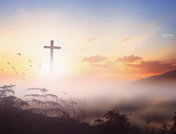 Koncepcja Jezusa Chrystusa Krzyż Rano Wschodzie Słońca — Zdjęcie stockowe