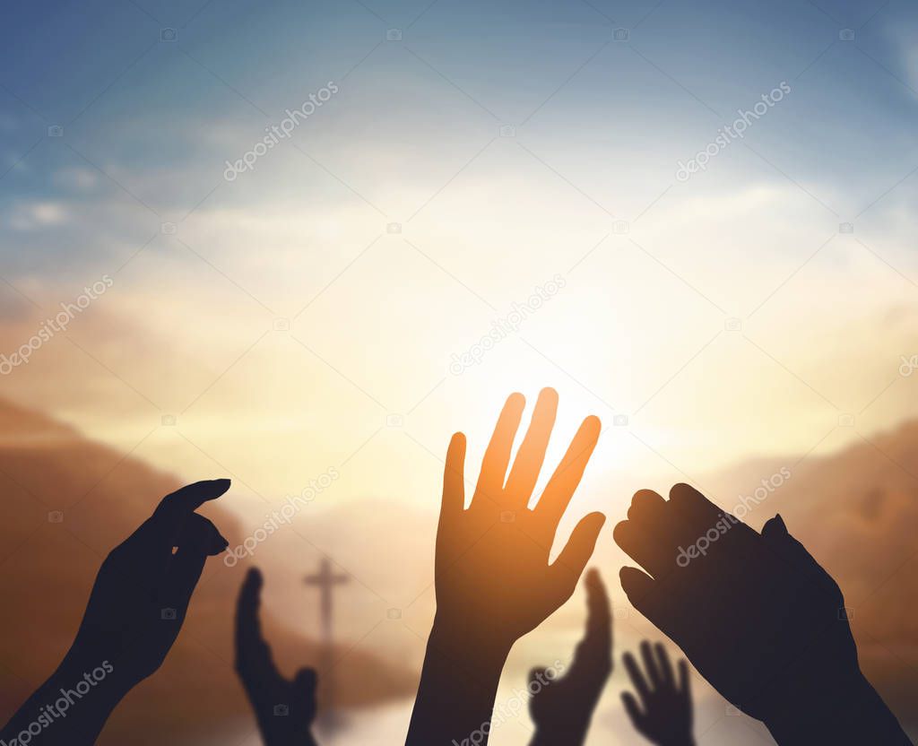 World Religion Day Concept: Human open two empty hands  up  background