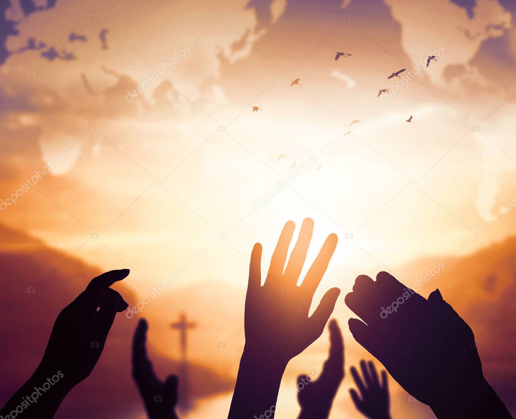 World Religion Day Concept: Human open two empty hands  up  background